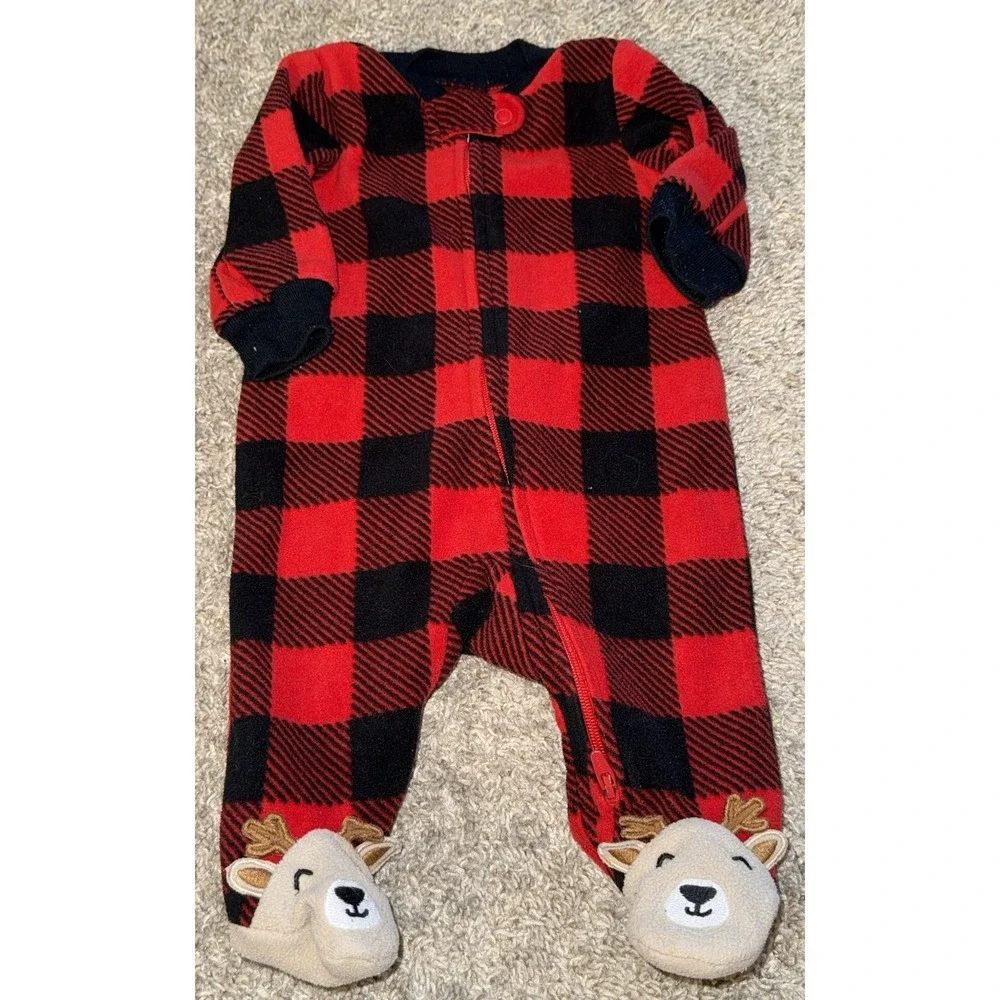Lot Of 5 Carter's Baby Boy Sleepers Fleece Footed Pajamas 2-NB, (1) 0-3, (2) 3M‎